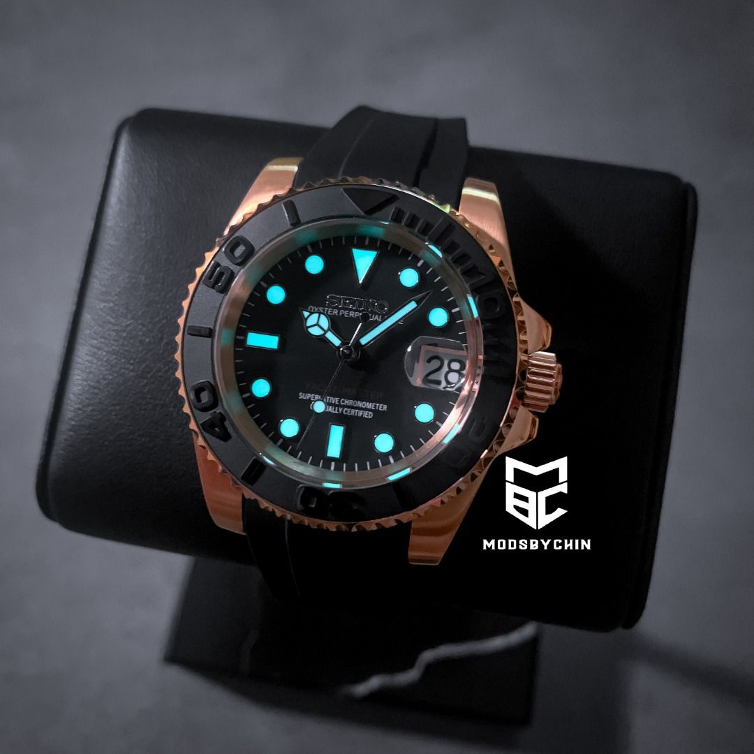 BUILD] Seiko Yacht Master Rose Gold Black, Men's Fashion