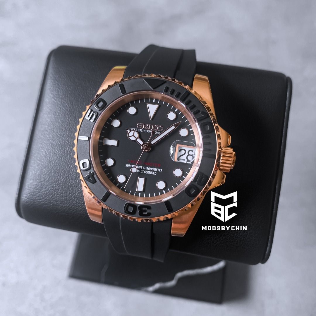 BUILD] Seiko Yacht Master Rose Gold Black, Men's Fashion
