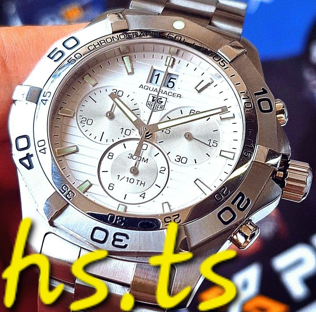 CHEAPEST Tag Heuer Aquaracer Steel White Big Date Chronograph 43mm Quartz Divers Watch CAF101F Discontinued Luxury Watches on Carousell