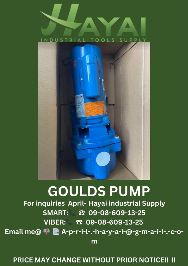 Goulds pump (Category: Construction Tools & Equipment) located in Caloocan City. Submitted by aprilv96843328 (Listing ID 1339391818, Image 1). Description: Goulds pump Specs: GT20 PRICE: 36,700 For inquiries April- Hayai industrial Supply 📞 ☎ 0-9-0-8-6-0-9-1-3-2-5 Email me@ 📫 📑 A-p-r-i-l-.-h-a-y-a-i-@-g-m-a-i-l-.-c-o-m PRICE MAY CHANGE WITHOUT PRIOR NOTICE!!.
