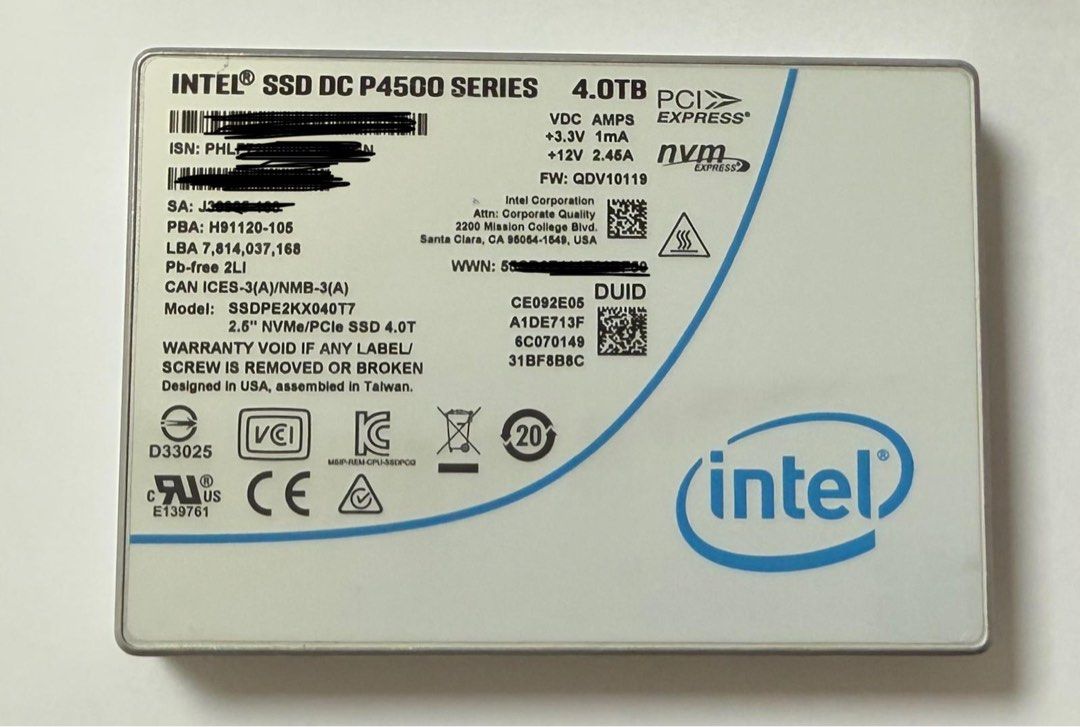 Intel ssd P4500 4T SSDPE2KX040T7 U.2 ssd Carousell