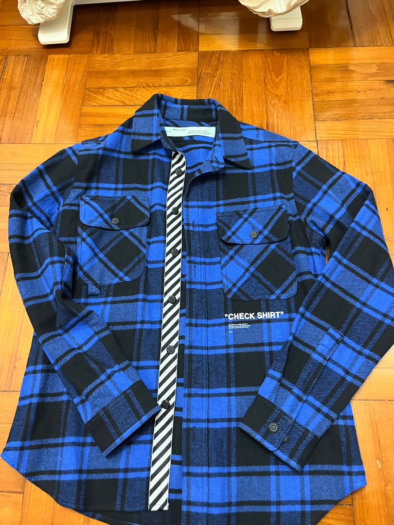 Off White Quote Flannel Shirt Blue Carousell