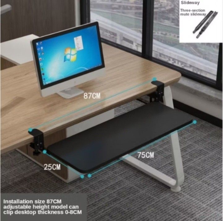 Punch free Sliding rail keyboard tray table extension (Category: Computer Keyboard) located in Manila. Submitted by styleluxeonlineshop (Listing ID 1339518757, Image 1). Description: very comfortable and adjustable height sliding keyboard tray/holder no major flaws, only sign of usage bought brand new for 1,349.