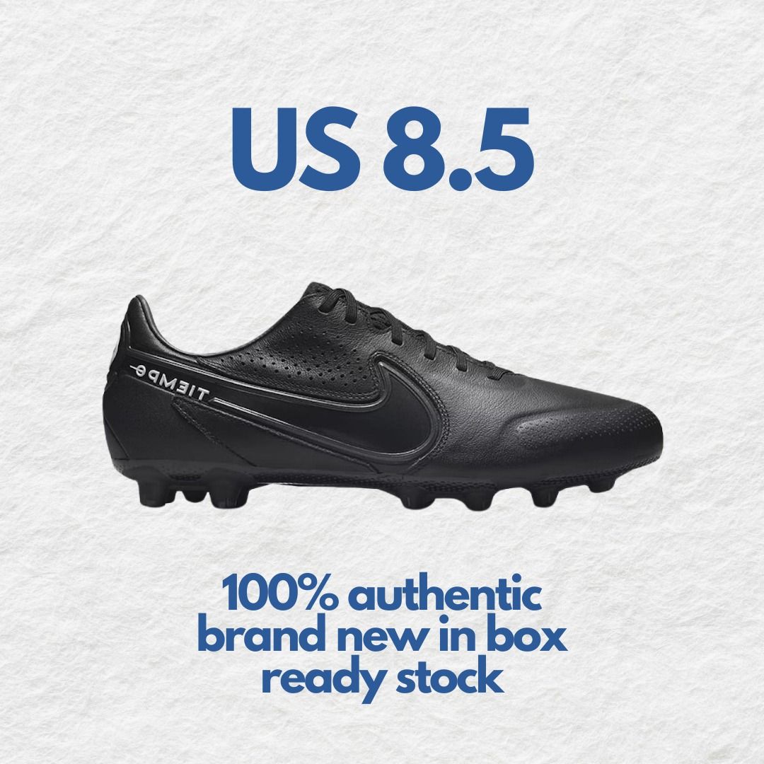 US 8.5 Nike Tiempo Legend 9 Pro HG / Hard Ground Football Boots | All Black (Category: Sneakers) located in Singapore. Submitted by dan.jpg (Listing ID 1339513250, Image 1). Description: +$5 for 2 day delivery or collection at Bedok 100% authentic Brand new in box Ready stock .