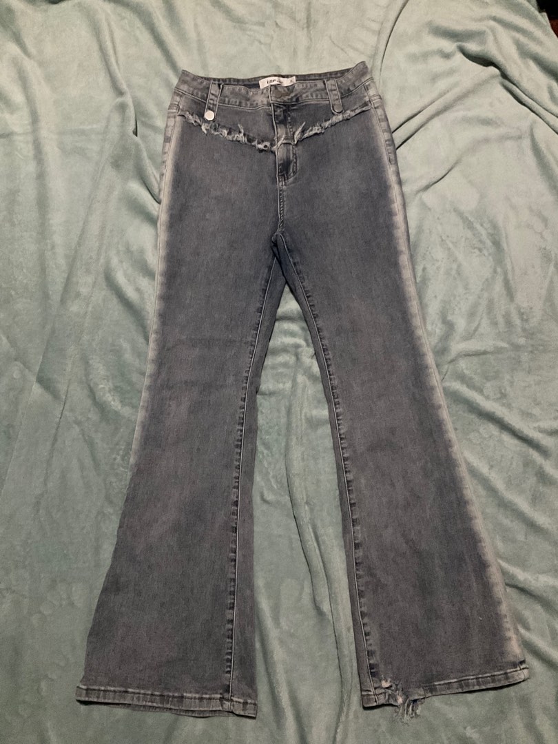 y2k FLARE DENIM PANTS SKULL くろ fairygrunge