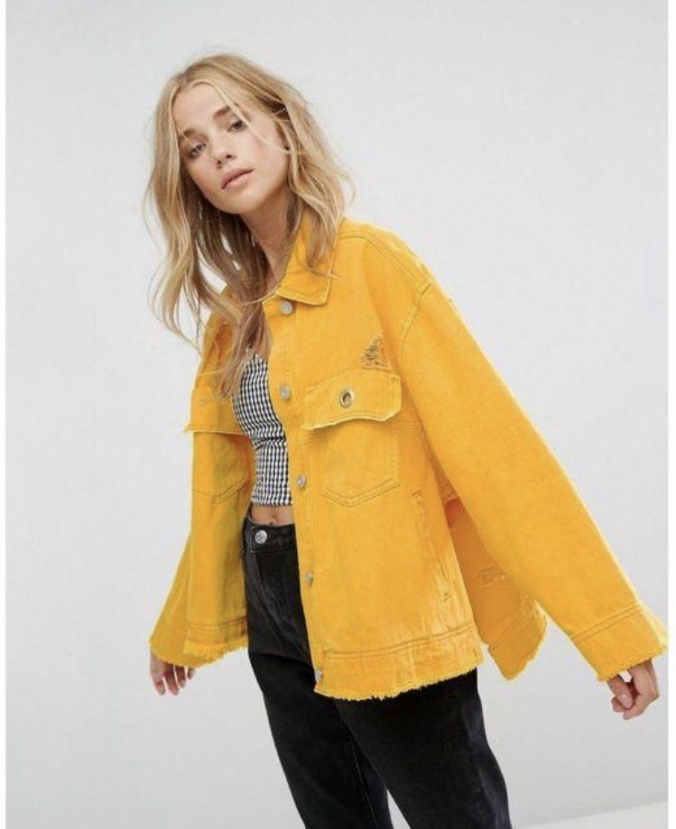 Christmas Sale 15. Bershka Yellow Oversized Distressed Denim Jacket Women s Fashion Coats Jackets and Outerwear on Carousell