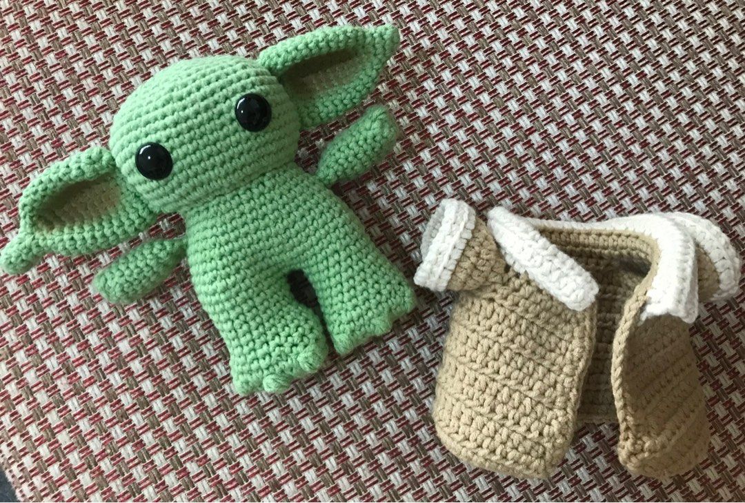 Grogu amigurumi (Category: Plushies & Soft Toys) located in Paranaque City. Submitted by runnerako (Listing ID 1342693933, Image 2). Description: Hand-made amigurumi. Measures 5-inch tall. With detachable robe. .