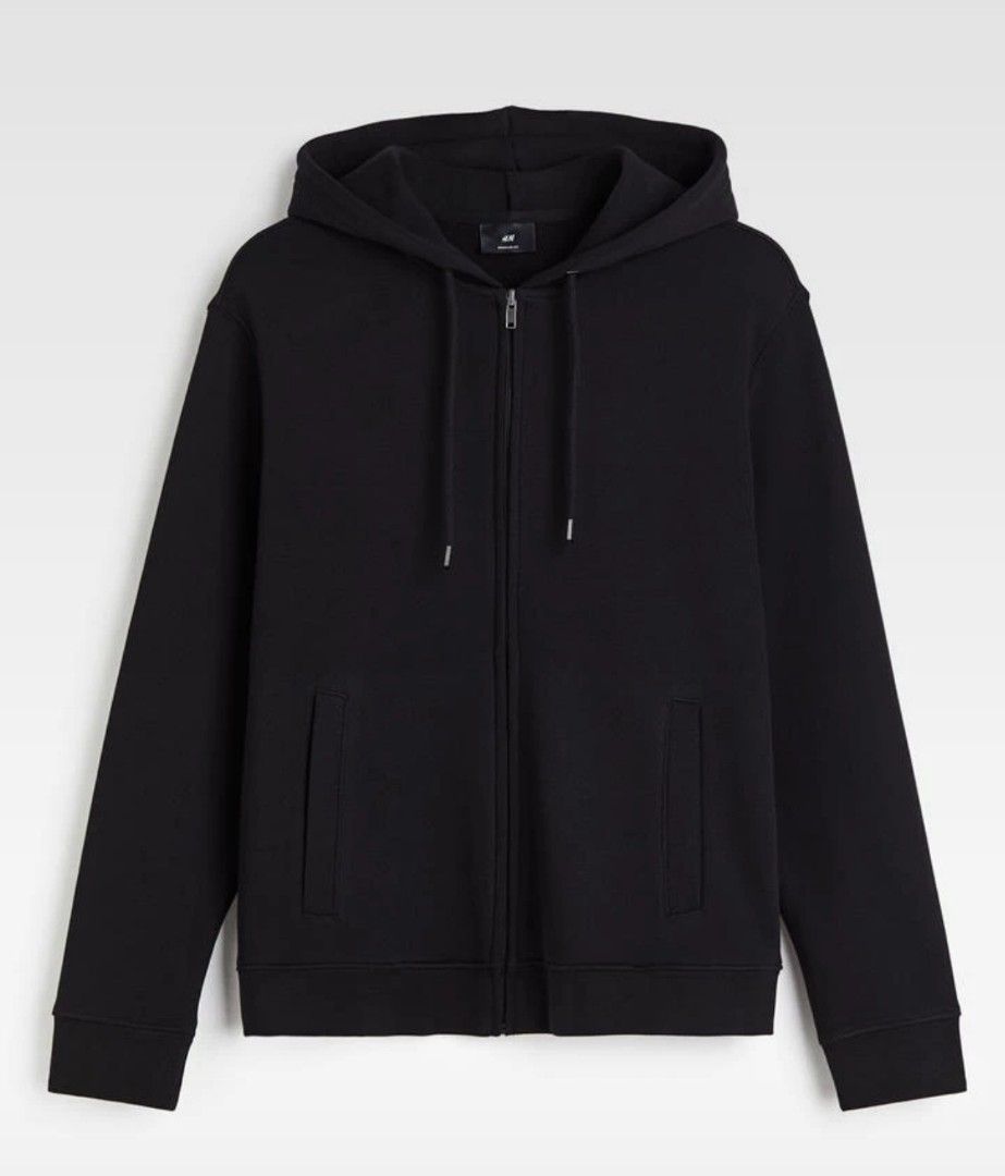 H M Black Regular Zip Through Hoodie Men s Fashion Coats Jackets and Outerwear on Carousell