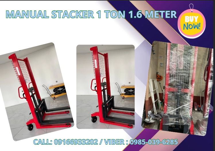 Manual Stacker 1 ton 1.6 Meter Lifting Height (Category: Construction Tools & Equipment) located in Pasig City. Submitted by akiramckency (Listing ID 1342713340, Image 1). Description: Shipping Mailing & Delivery 🌏WE DELIVER NATIONWIDE🌏 👉FOR ORDER 👉Send Us message Bellow👇👇👇 Load Capacity: 1000kg Max. Lifting Height: 1600mm Lowest Fork Height: 100mm Fork Adjustable Width: 200-580mm Leg Inner Width: 580mm Leg Overall Width: 730mm Fork Length