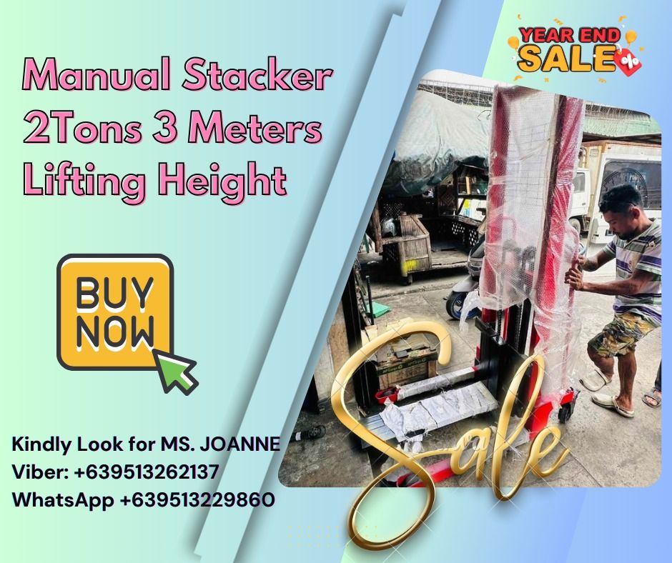 Manual Stacker - 2Tons 3 Meters Lifting Height (Category: Construction Tools & Equipment) located in Caloocan City. Submitted by jayvanntag48794 (Listing ID 1342710018, Image 1). Description: Terms of Payment: 💰50% Security Deposit for processing of unit✔️ 💰50% Cash Upon Delivery or pick up Along PasigArea✔️ Shipping fee shoulder to the client ... .