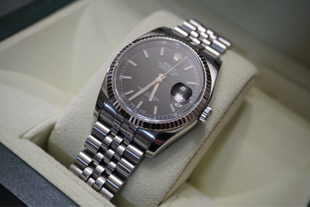 2006 Rolex Datejust 36mm (Category: Luxury Watches) located in Paranaque City. Submitted by listitwithb (Listing ID 1342749221, Image 2). Description: 36mm Datejust 116234 2006 White gold fluted bezel Super jubilee / continuous bracelet Local Ad Full set 9.5/10 condition ₱470,000.