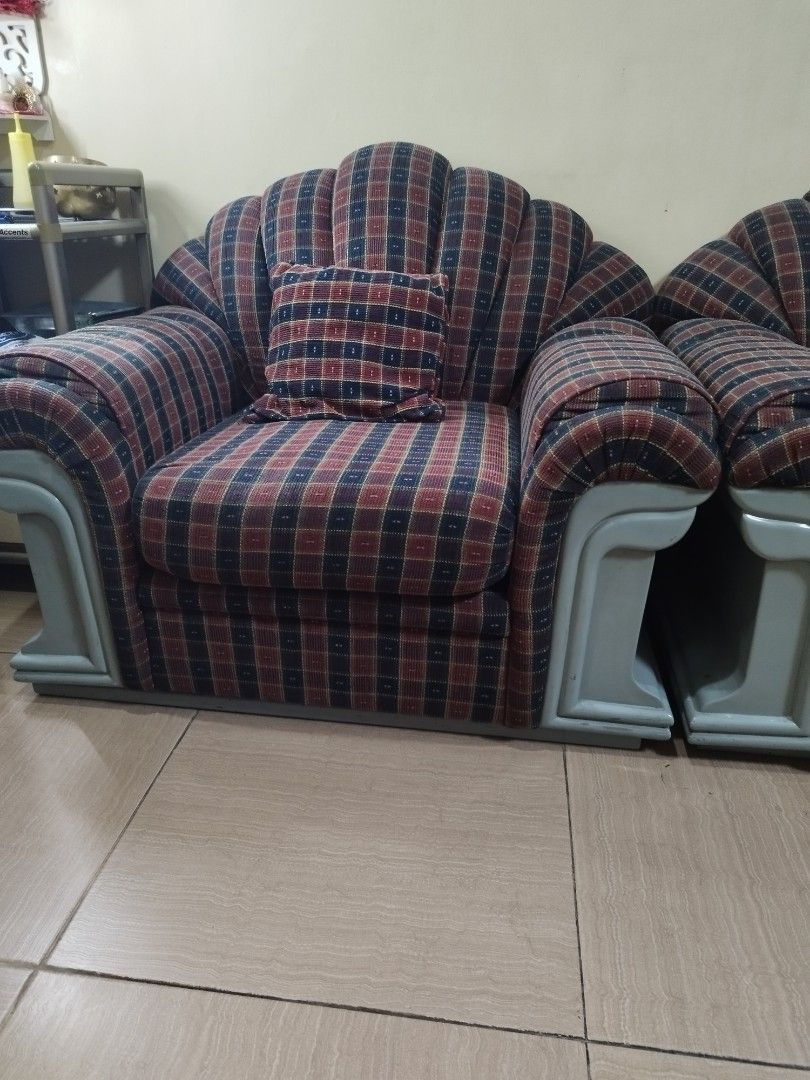 Sofa Set, two - 1 Seater and one - 3 Seater (Category: Sofas) located in Pasig City. Submitted by wafflerage (Listing ID 1342769639, Image 2). Description: Used sofa set for sale, take all for 12k negotiable delivery/ lalamove shouldered by buyer.