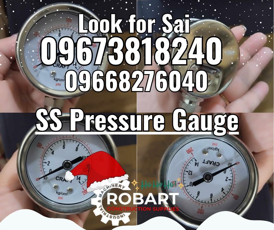SS Pressure Gauge (Category: Construction Tools & Equipment) located in Manila. Submitted by robartehm (Listing ID 1342705592, Image 1). Description: Stainless Pressure Gauge 2" x 200psi 1/4 npt ROBART CONSTRUCTION SUPPLIES For inquiries: For FAST TRANSACTION: Sai Robart - 09673818240 / 09662708706 Vbr: Robart Sai - 09673818240 sairobart3@gmail. com Office Address: 1405 Yuseco St. Sta. Cruz Manila 7746-6248, 7216-7605 ,7002-2872, 8-6363005 093514