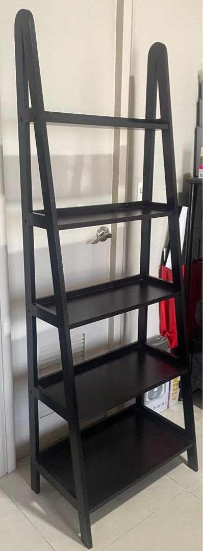 Wood ladder shelf (Category: Shelves, Cabinets & Racks) located in Pasay City. Submitted by tropak_mo (Listing ID 1342775100, Image 2). Description: Minimalistic frame with five open shelves for optimum storage The width of each shelf increases as it gets closer to the floor for a graduated effect Five shelves offer plenty of storage and display space.
