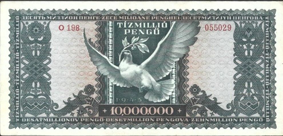 1945 Hungary 10 Million Pengos Banknote Avg Circ (P-123