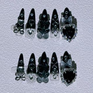 地雷系 y2k可愛 可拆卸反復穿 長尖甲假甲片 假指甲 s碼64211133985539110