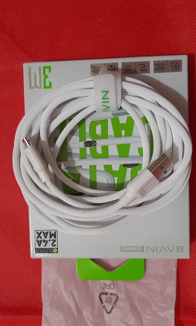 BAVIN MICRO ANDROID USB CABLE CHARGER (Category: Chargers & Cables) located in Quezon City. Submitted by hajjasittienor (Listing ID 1342882474, Image 2). Description: BRAND NEW 💯 BAVIN BRAND. 3 METER ANDROID USB CABLE CHARGER ....PWEDE PICK UP ....PWEDE GCASH AVIDA TOWER NEW MANILA COL BONNY SERRANO AVE QUEZON CITY.