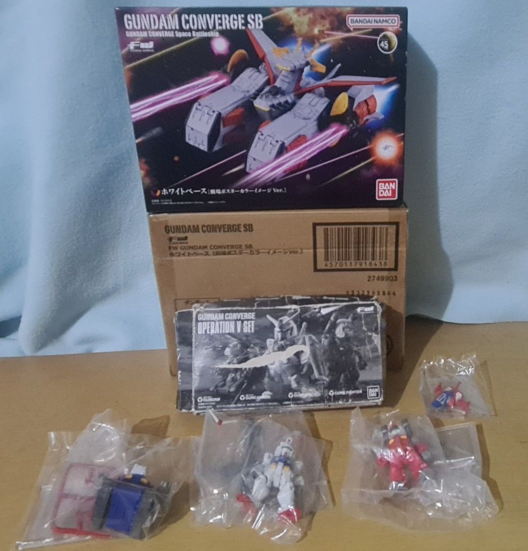 Gundam Converge White Base and Operation V Set (Category: Gundam & Model Kits) located in Las Pinas. Submitted by monjoy2011 (Listing ID 1342973641, Image 1). Description: Operation V set bad box, figs all sealed. SB box still sealed..