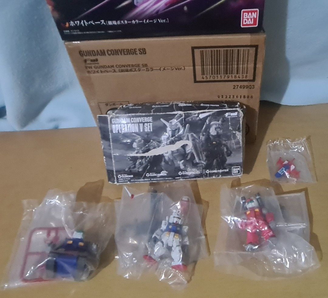 Gundam Converge White Base and Operation V Set (Category: Gundam & Model Kits) located in Las Pinas. Submitted by monjoy2011 (Listing ID 1342973641, Image 2). Description: Operation V set bad box, figs all sealed. SB box still sealed..