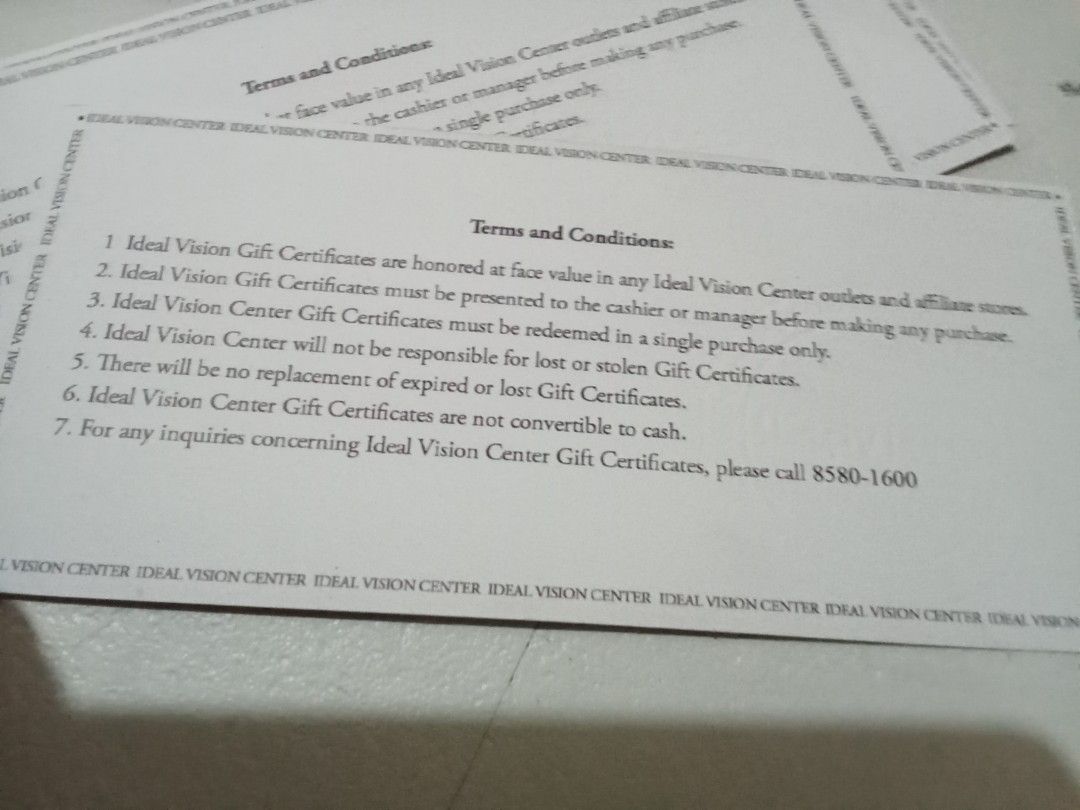 Ideal Vision Gift Certificate (Category: Face Care) located in Manila. Submitted by lhensv (Listing ID 1342885719, Image 2). Description: Ideal Vision 5k worth of GC selling lower than face value gcash payment.