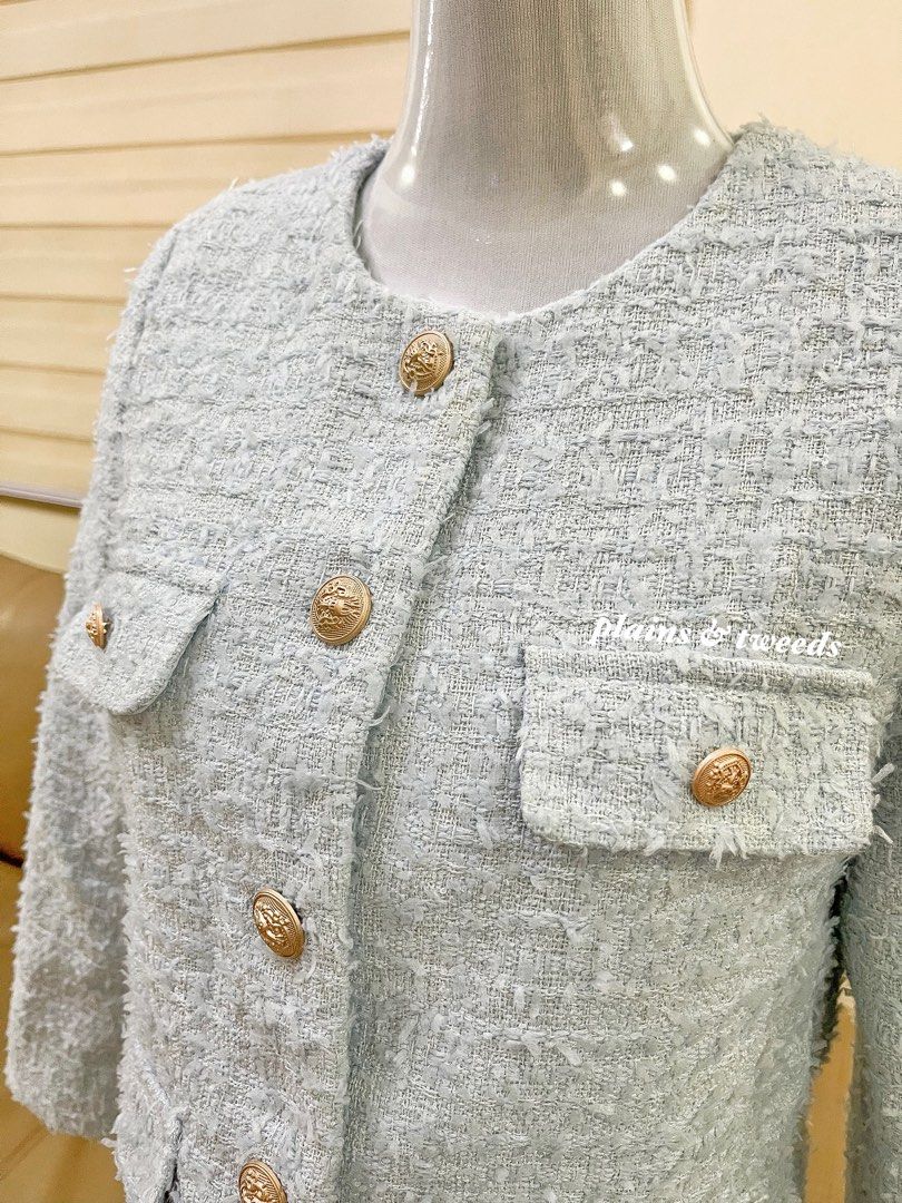 Korean tweed powder blue blazer (Category: Coats, Jackets and Outerwear) located in Cavite. Submitted by thepreloved.ph (Listing ID 1342857437, Image 3). Description: Used twice S to Med.