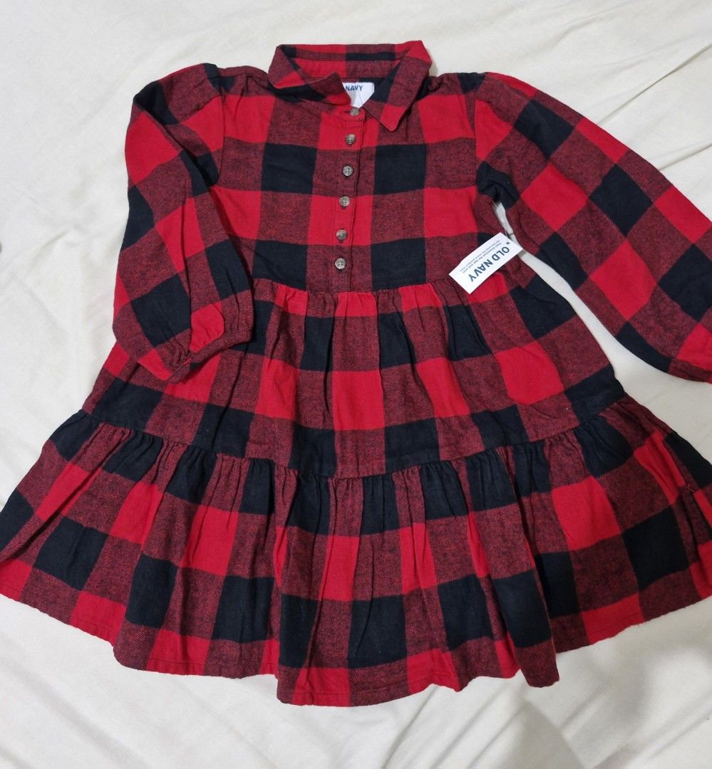 OLD Navy Kids Dress (Category: Babies & Kids Fashion) located in Pasay City. Submitted by Ate_Shawi (Listing ID 1342955678, Image 1). Description: Old Navy Flannel Toddler button up shirt Dress Red Black Buffalo Plaid long sleeve. New with tags Available colors see in pictures Sizes: 5T (2pcs), 4T, 18-24mos.