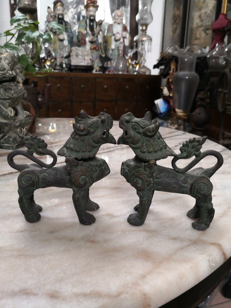 Pair Of Vintage Heavy Brass foo dog Chinese Guardian Lion Statue ...