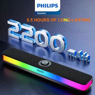 PHILIPS Wireless Speaker Bluetooth HiFi Portable Voice Box Full Screen RGB Atmosphere light Sound Loudspeaker Computer Voice Box SPA6109 飛利浦原廠新品 全面屏電競桌面遊戲燈光音箱  隱藏式降噪麥克風 藍牙電腦多媒體家用台式機筆記 筆記本平板影院  🔊🔈