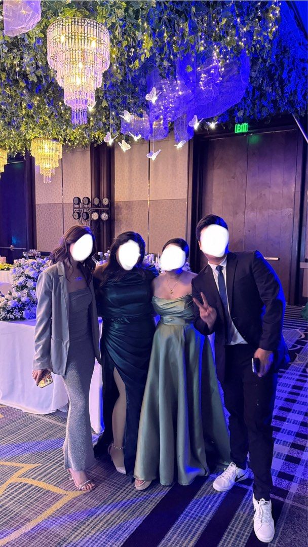 Sage Green Satin Formal Gown (Category: Evening dresses & gowns) located in Quezon City. Submitted by zee_declutters (Listing ID 1342898892, Image 3). Description: Only worn once in a wedding..
