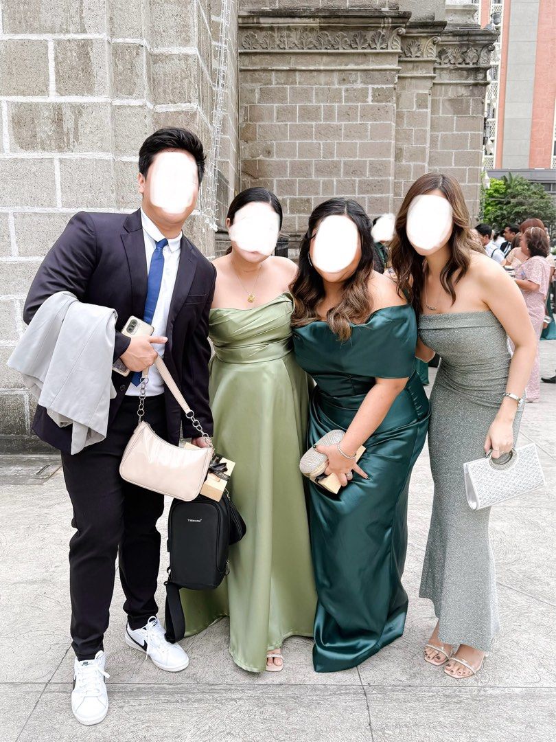 Sage Green Satin Formal Gown (Category: Evening dresses & gowns) located in Quezon City. Submitted by zee_declutters (Listing ID 1342898892, Image 1). Description: Only worn once in a wedding..