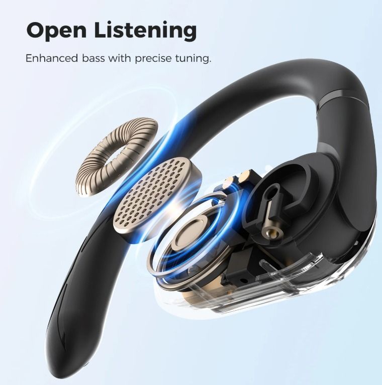 SOUNARC QS01 Bluetooth Earbuds Open Ear Wireless Headphones (Category: Headphones & Headsets) located in Las Pinas. Submitted by techsmartph (Listing ID 1342953363, Image 2). Description: * Open-Ear Comfort: Presents unrivaled comfort with skin-loving finish. * Dual Axis Adjustment: Flexibly adjust to adapt to your ear * Enhanced Awareness: Keep you aware of surroundings even enjoying your tunes. * Open Listening: Enhanced bass with precise tunin