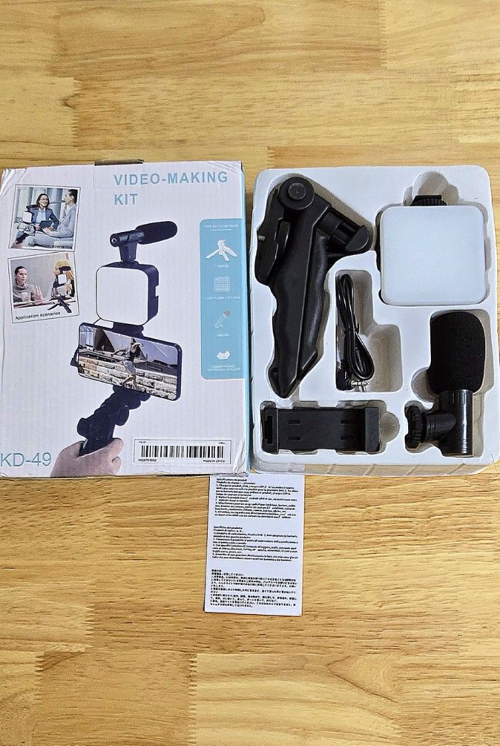(SALE!) Video Making Kit/ Vlog Kit for Beginners (Category: Other Photography Accessories) located in Quezon City. Submitted by queentana_finds (Listing ID 1343006162, Image 1). Description: Brand new. Never been used. No damage. Inclusions are in the photo album. Phone not included. Good for people who are vlogging or wants to start to vlog. Can be used in many different purpose, whether for work or entertainment. Sale from 550 to 480. RFS: Extr