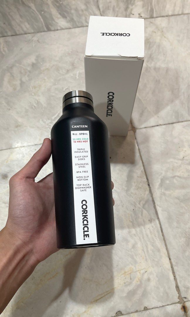 corkcicle stainless tumbler black (Category: Water Bottles & Tumblers) located in Quezon City. Submitted by _qqq23 (Listing ID 1343109914, Image 2). Description: corkcicle 9oz canteen triple insulated stainless steel tumbler matte black color NEVER USED. NO SCRATCHES. NO DENTS given as a birthday gift, but i find the tumbler too small.