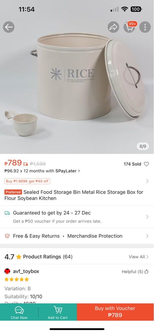 Food/Rice Storage Metal Box (Category: Food Organization & Storage) located in Pasay City. Submitted by ksani (Listing ID 1343199032, Image 2). Description: Got this for 789 pesos. Selling for 629 only. -Still negotiable if sure buyer. Hit me up! -Not yet opened. Still in the box siya RFS: Accidentally bought an extra.
