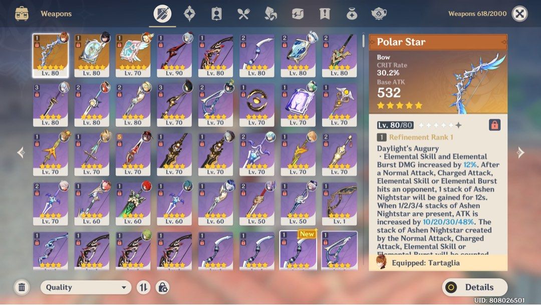 Genshin Account (Category: Game Gift Cards & Accounts) located in Cagayan de Oro. Submitted by yassi_up (Listing ID 1343163049, Image 2). Description: AR 57 No set Bday 5* Characters: - Childe C0, Sig. Weapon - Kazuha C0 - Ganyu C0 - Ayaka C0 with skin - Nilou C0 - Hutao C0 - Venti C0 - Wriothesley C0 - Mualani C0 - Furina C0 - Kokomi C0 - Klee C0 - Mona C2 - Qiqi C1 - Tighnari C0 - Diluc C1 - Keqing C0 - Jean C0 - Dehya C0 3 5* weapons .