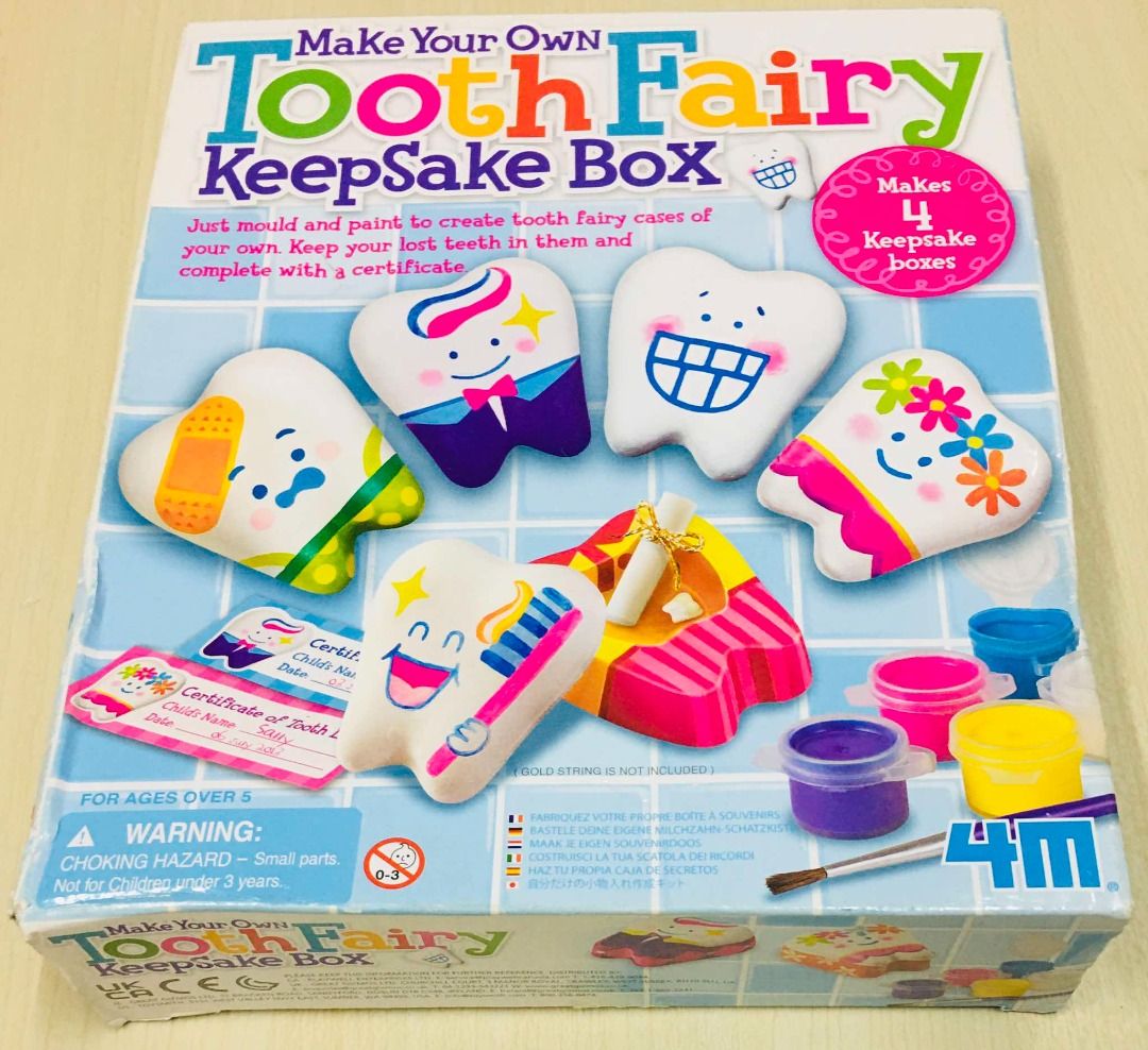Make Your Own Tooth Fairy KeepSake Box (Category: Craft Supplies & Tools) located in Taguig. Submitted by Bloomscorner1 (Listing ID 1343192005, Image 1). Description: ✅ Just mould and paint to create tooth fairy cases of your own ✅ Makes 4 keepsake boxes ✅ Keep your lost teeth in them and complete with a certificate ✅ Pls. manage expectation, box with minimal folds and tears due to shipping and storing but inside items are new and unused (still s