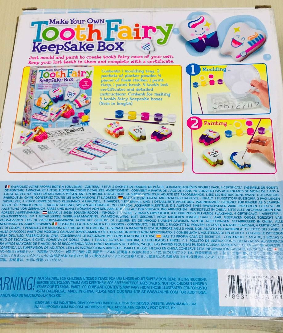 Make Your Own Tooth Fairy KeepSake Box (Category: Craft Supplies & Tools) located in Taguig. Submitted by Bloomscorner1 (Listing ID 1343192005, Image 3). Description: ✅ Just mould and paint to create tooth fairy cases of your own ✅ Makes 4 keepsake boxes ✅ Keep your lost teeth in them and complete with a certificate ✅ Pls. manage expectation, box with minimal folds and tears due to shipping and storing but inside items are new and unused (still s
