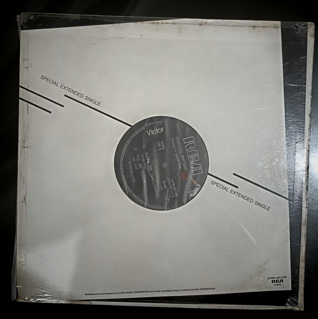POINTER SISTERS DARE ME SPECIAL EXTENDED "12 SINGLE (Category: Vinyls) located in Quezon City. Submitted by berneydorm47659 (Listing ID 1343070547, Image 2). Description: COVER - VG + in shrinkwrap (with tape on one side) VINYL - VG + PRESSING - PH Huwag mahiyang magtanong! I can provide video and photos of the item if requested. For other details, PM is the key. No bogus buyer please. Thank you..