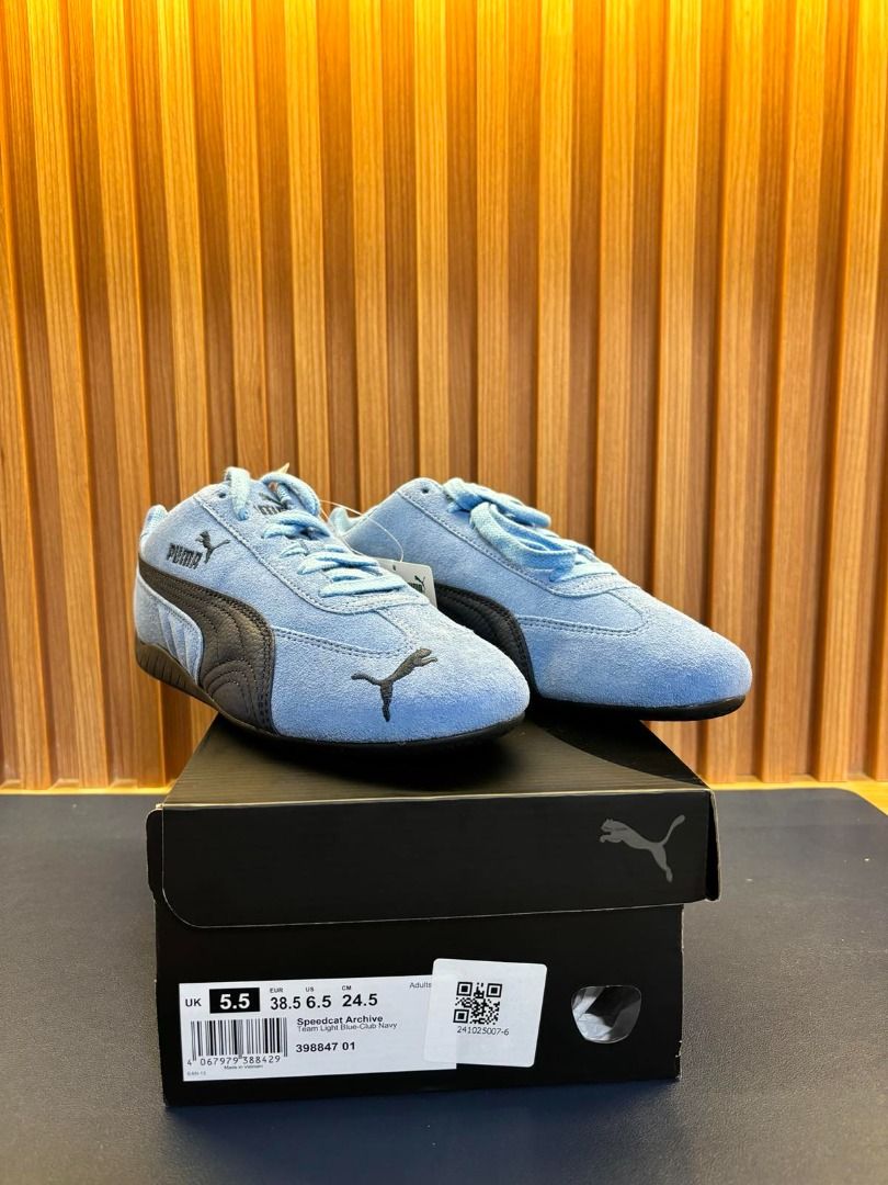 Puma Speedcat Archive Specially for you! (Category: Sneakers) located in Taguig. Submitted by mariopolis (Listing ID 1343151385, Image 3). Description: Colour: Team Light Blue-Club Navy Style: 398847_01 Size : EU 38.5/ US 6.5/ UK 5.5 An icon of racing culture, the PUMA Speedcat has been synonymous with speed, precision, and unparalleled performance for over 25 years. It originated as a fireproof Formula 1® footwear style, but over the decades it 