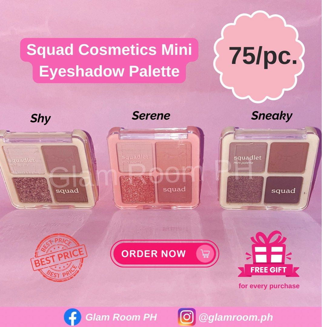 Squad Cosmetics Mini Eyeshadow Palette (Category: Makeup) located in Manila. Submitted by princessrina23 (Listing ID 1343190947, Image 1). Description: Available Shades: •Sneaky •Serene •Shy.