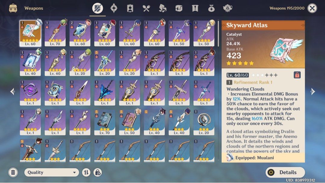 Genshin Account (Category: In-Game Products) located in Cagayan de Oro. Submitted by yassi_up (Listing ID 1343349675, Image 2). Description: AR 45 Set Bday 5* Characters: - Nilou , C0 - Nahida, C0 - Mualani, C0 - Jean, C0 - Qiqi, C0 1 5* Weapon .