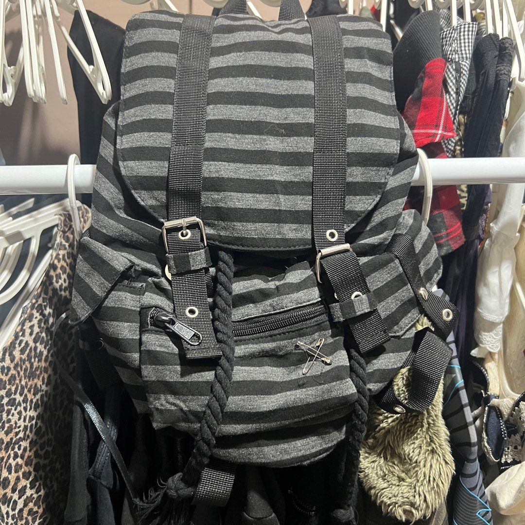 grunge black & gray stripes backpack bag | grunge y2k 2000s vkei