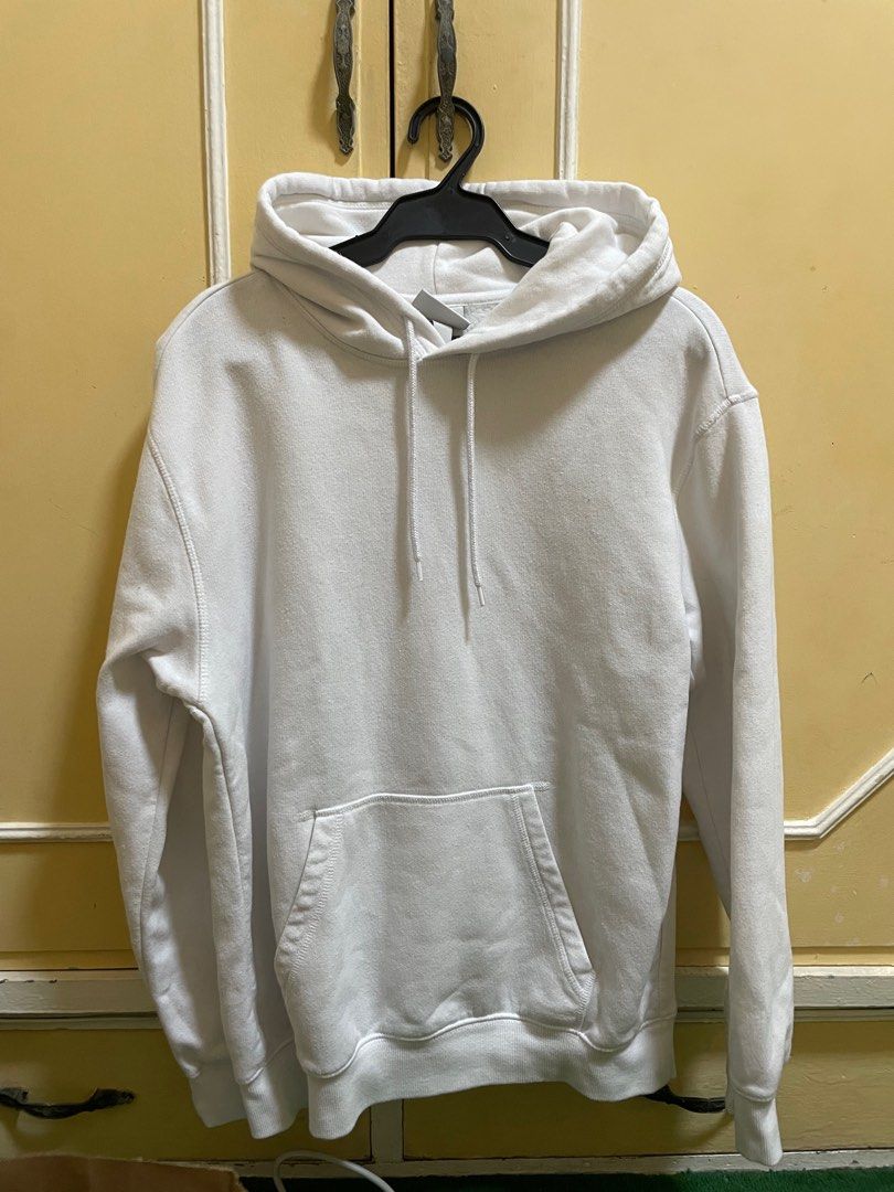 H M Unisex White Hoodie Women s Fashion Coats Jackets and Outerwear on Carousell