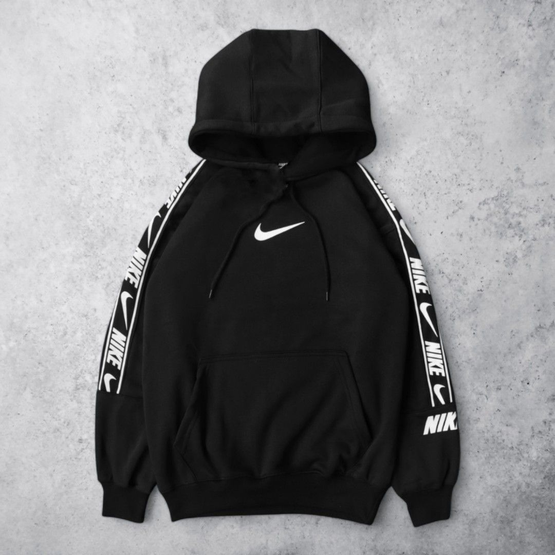 Hoodie Nike Center Swoosh Taped Hitam, Fesyen Pria, Pakaian Baju