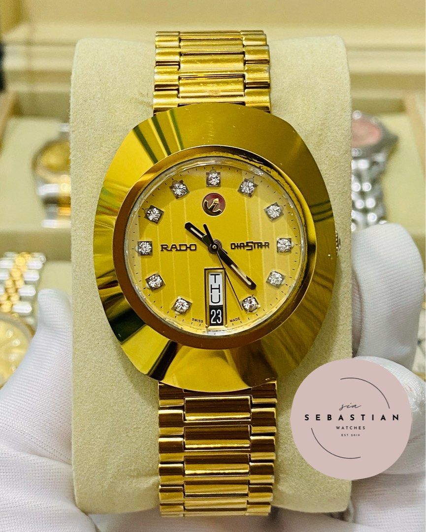 Rado Diastar Automatic Original Watch (Category: Luxury Watches) located in Quezon City. Submitted by clicksmileph (Listing ID 1308374598, Image 1). Description: Rado Diastar (Original) 38,000 php Details: Diamond Digits Pre-owned/Secondhand Good as new Automatic Movement 35.5mm Case Diameter 6'0 Day Date Calendar Deployant Clasp Strap 9.5/10 Like New Condition Guaranteed Authentic Set with: Presentation / Replacement box Money Back Guaranteed if