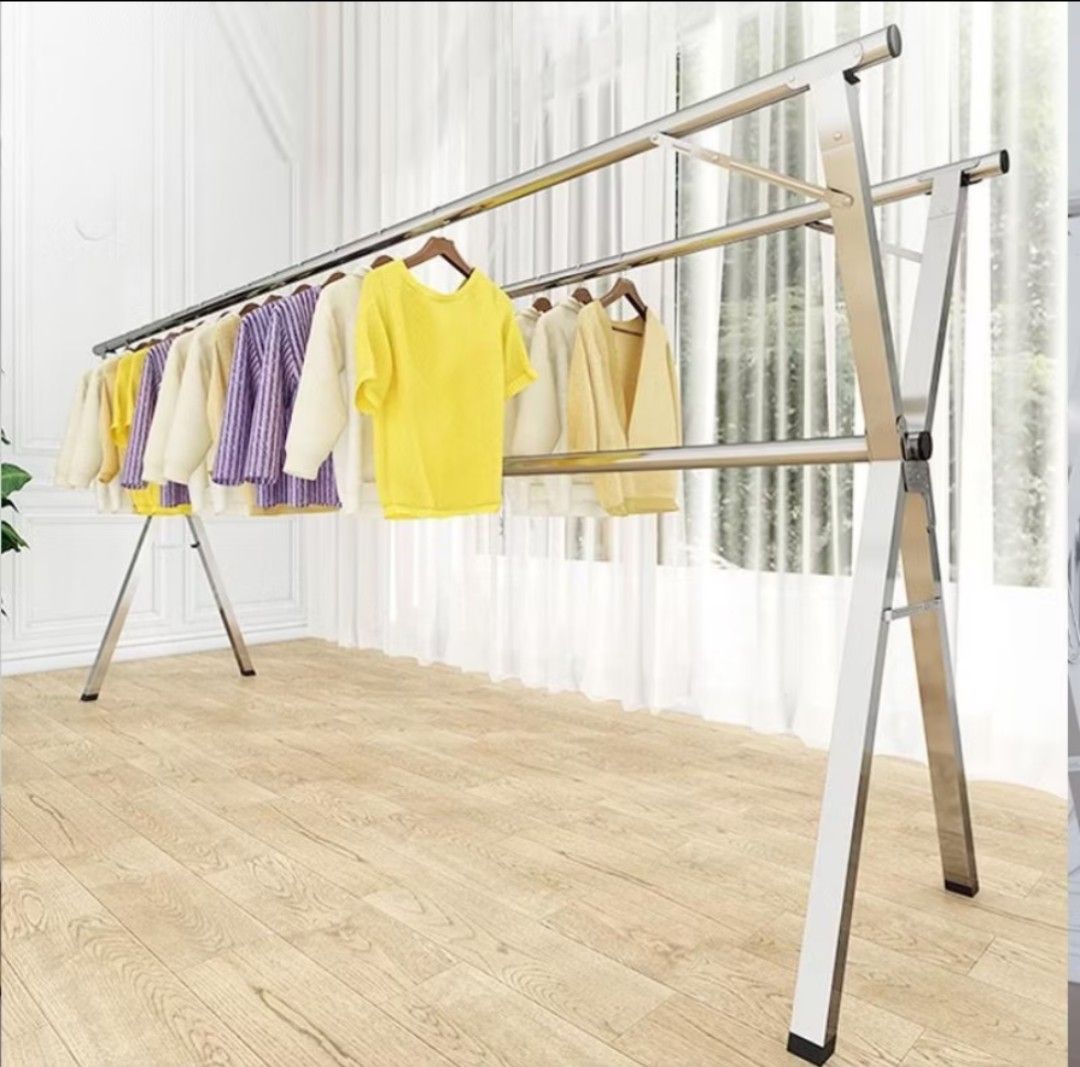 Stainless steel foldable extendable clothes drying air rack hanger 2m
