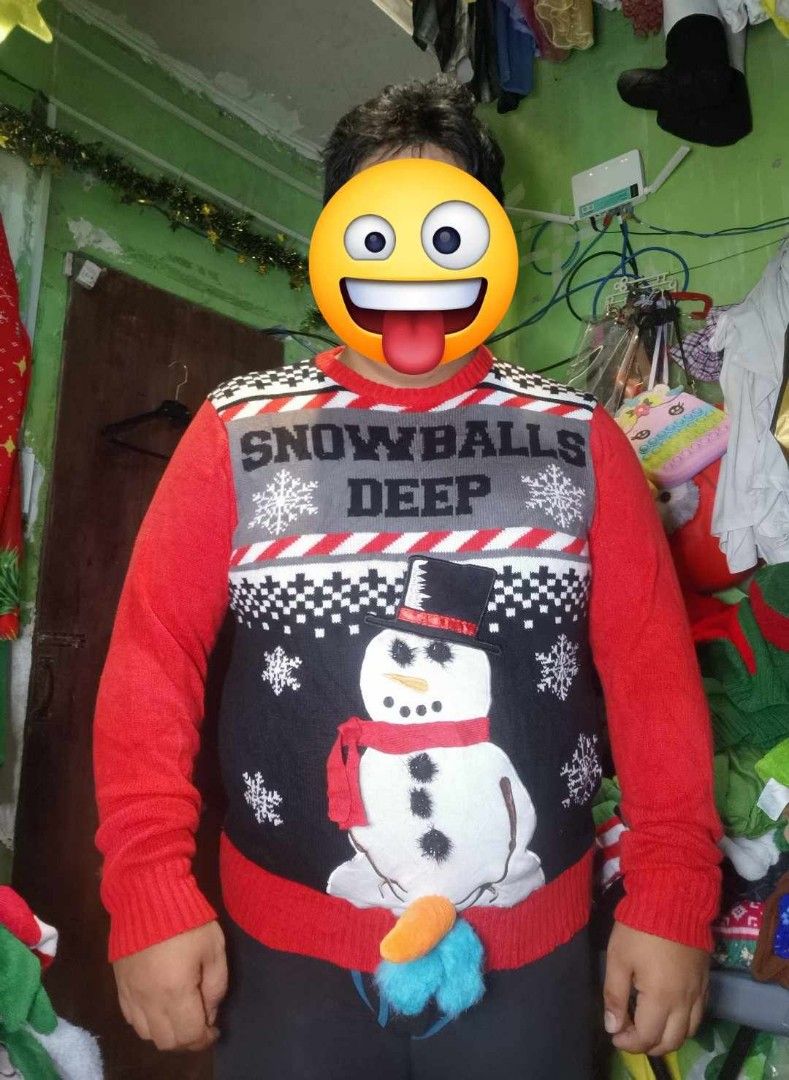 Unisex Ugly Holiday Christmas Sweater Snowballs Deep w Lights Spencer s Workshop Men s Fashion Coats Jackets and Outerwear on Carousell