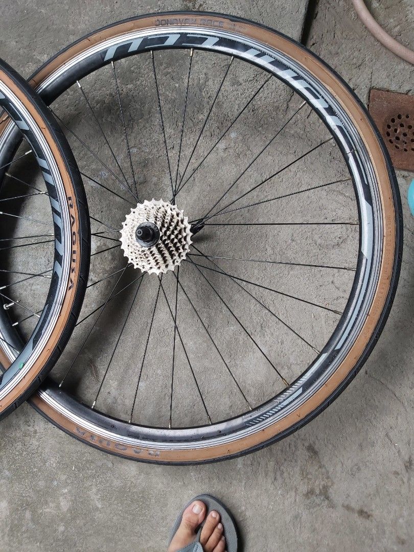 wheelset with cassette ragusa folded tire (Category: Bicycles) located in Malabon City. Submitted by trevy (Listing ID 1343227315, Image 2). Description: Rush (1,300 na lang) wheelset Sunpeed wheelset with cassete newly installed tire ragusa folded 700 x 28c and interior maxxiss dito pa lang 1k na cost po ng palit tires at interior.