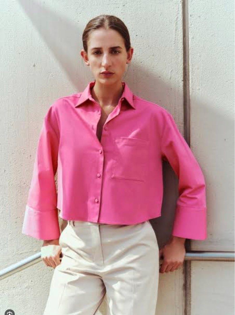 Zara hot pink crop shirt (Category: Shirts) located in Pasig City. Submitted by preluvde (Listing ID 1343225385, Image 1). Description: .