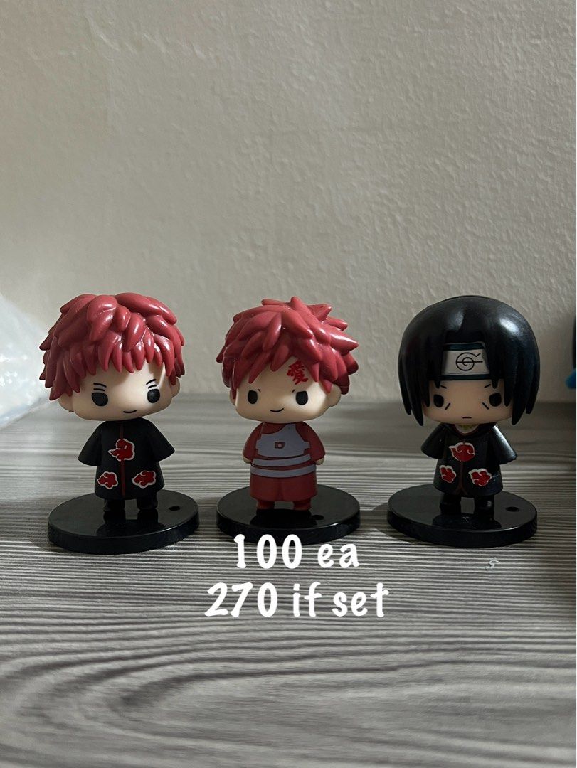 Naruto - Sasori, Gaara, Itachi Figurines (Category: Figurines & Statues) located in Meycauayan. Submitted by wilsoncanonce (Listing ID 1343417717, Image 1). Description: Nakaimbak na lang sa bahay. Decluttering. MOP: GCASH/ MAYA MOD: LBC, JNT, Meet ups around Megamall/Shaw weekdays (6:45pm-7:30pm) Shipping fee shouldered by buyer .